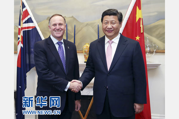 11月20日，國家主席習(xí)近平在惠靈頓同新西蘭總理約翰·基舉行會談。 新華社記者 姚大偉 攝