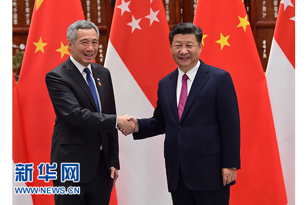 9月2日，國家主席習(xí)近平在杭州會見新加坡總理李顯龍。新華社記者張鐸攝