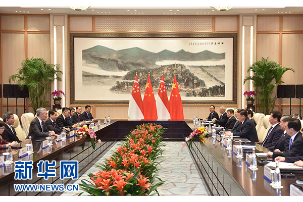 9月2日，國家主席習(xí)近平在杭州會見新加坡總理李顯龍。新華社記者張鐸攝